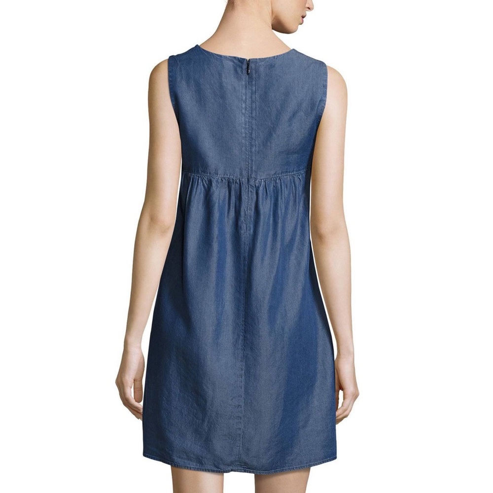 Cece 🌈 Embroidered Chambray Dottie Shift Dress in Caviar Denim - Picture 2 of 16